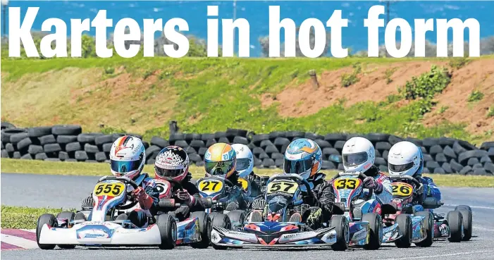  ?? Picture: TREVOR KITCHING ?? BURNING RUBBER: Sebastian Smith might have won all three of the heats in the Junior class on Saturday but it was tight racing and excitement shared by all involved in the final round of the Border Karting Club championsh­ips