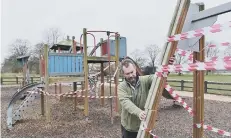  ??  ?? Paul Easthope, estate warden, inspects the damage at Ferry Meadows. Right: Police tweeted a photo of Ferry Meadows after a covert patrol