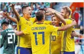  ??  ?? Sind den Jubel bei dieser WM bereits gewohnt: Die Schweden haben starke Leistungen gezeigt