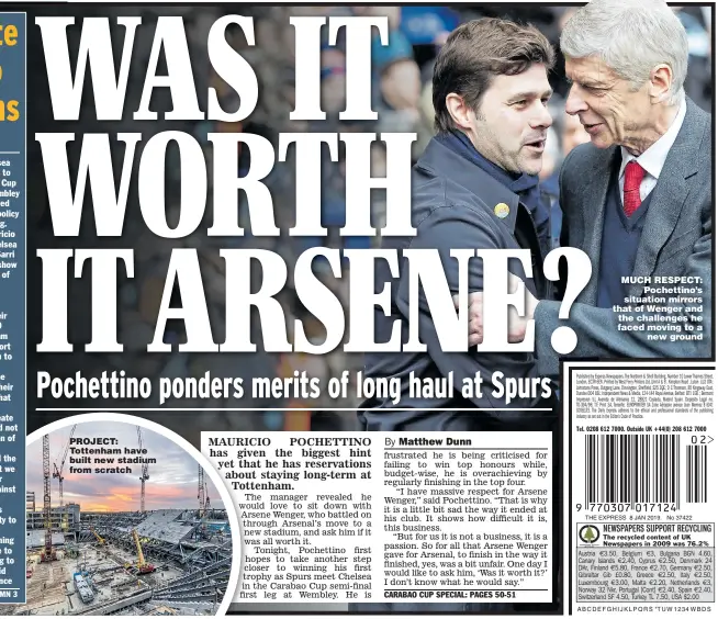  ??  ?? PROJECT: Tottenham have built new stadium from scratch MUCH RESPECT: Pochettino’s situation mirrors that of Wenger and the challenges he faced moving to a new ground