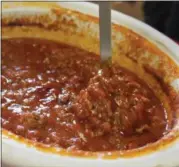  ?? LAUREN HALLIGAN — DIGITAL FIRST MEDIA ?? A meat-lovers chili is stirred during the 2019 Brunswick Elks Lodge Chili Challenge.