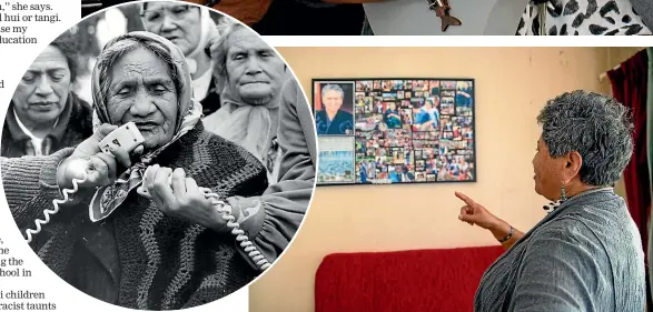  ?? TOM LEE/STUFF ?? Inside her Raglan home – a house once owned by her kuia, Ma¯ori land rights activist Herepo Rongo, left, – Lucy HaruRuhi displays a picture gallery of her whakapapa and the land. Main photo, Lucy plays ukulele with her cousins Pania Meredith and Wakerori Rooney.