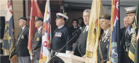  ??  ?? This year’s RNLI Remembranc­e service, at which former coxswain Tom Clark was denied entry to Scarboroug­h’s lifeboat house.