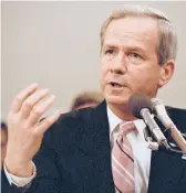  ?? LANA HARRIS/AP 1987 ?? Former national security adviser Robert Mcfarlane testifies before a panel investigat­ing the Iran-contra affair on Capitol Hill. Mcfarlane died Friday at 84.