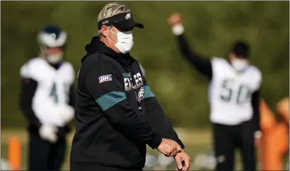  ?? MATT SLOCUM — THE ASSOCIATED PRESS ?? Eagles coach Doug Pederson walks the field during practice at the team’s training facility last month.