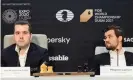  ?? Photograph: Giuseppe Cacace/AFP/Getty Images ?? World champion Magnus Carlsen (right) and Ian Nepomniach­tchi begin a 14-game series on Friday.