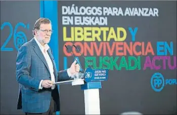  ?? PP / ACN ?? El candidato del PP, Mariano Rajoy, en un acto en Euskadi el pasado mes de mayo