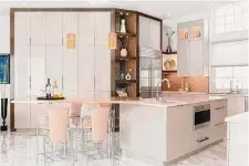  ?? ?? Now, the kitchen has modern cabinets with glossy laminate doors and a smattering of open shelves.