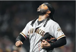  ?? JOE SARGENT / GETTY IMAGES ?? After being an all-star last season, pitcher Johnny Cueto has been a major disappoint­ment for the woeful San Francisco Giants.