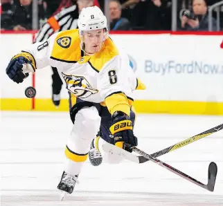  ??  ?? Kyle Turris had a hot start with the Nashville Predators, but his production has fallen off. ELSA/GETTY IMAGES