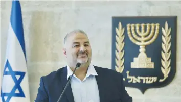  ?? (Marc Israel Sellem/The Jerusalem Post) ?? UNITED ARAB LIST leader Mansour Abbas addresses the Knesset earlier this week.