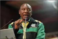  ?? DAVID NAICKER/XINHUA FILE PHOTOGRAPH ?? South Africa’s ruling party African National Congress President Cyril Ramaphosa gives a speech at the closing of the 54th National Congress of the ANC on Dec. 21, 2017 in Johannesbu­rg, South Africa. Ramaphosa has been elected South Africa’s new...