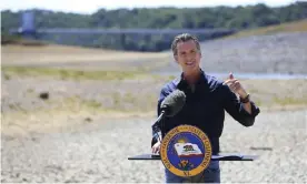  ?? Photograph: Kent Porter/AP ?? Gavin Newsom speaks at a news conference at Lake Mendocino in Ukiah, California, where he announced measures to combat drought.