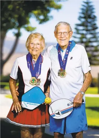  ?? K.C. ALFRED U-T ?? Bev Schalin, 88, and her husband Earl, 94, have triumphed at national pickleball tournament­s.