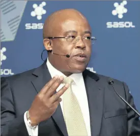  ??  ?? Sasol joint president and chief executive Bongani Nqwababa presents the company’s financial results for the period to the end of June at Sasol’s head office in Sandton.