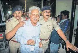  ?? PTI ?? ■ Poet P Varavara Rao after being produced before a district court in Pune on Wednesday. Rao was among five activists arrested by Pune police a day earlier.