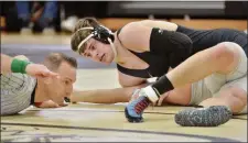  ?? KYLE FRANKO — TRENTONIAN PHOTO ?? Hopewell Valley’s Brian LaCross, top, pins his opponent during a 195-pound bout against Northern Burlington this season.