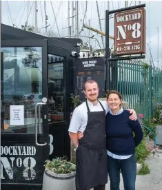  ??  ?? Head chef Derek Blount and manager Lauren O’Sullivan at Dockyard No8 at Bray Harbour.