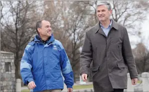  ??  ?? Okanagan Newspaper Group
Kelowna-Lake Country incumbent MLA Norm Letnick, left, laughs with Andrew Wilkinson, then MLA for Vancouver-Quilchena, during a 2017 appearance in Kelowna.