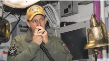  ?? Seaman Alexander Williams / USS Theodore Roosevelt (CVN 71) ?? Capt. Brett Crozier addresses his crew aboard the Roosevelt in January when the carrier was deployed in the Pacific.