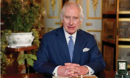  ?? ?? King Charles during the recording of his Commonweal­th message at Windsor Castle in February. Photograph: Royal Household/Reuters