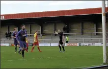  ??  ?? Nick Hawkins after converting a second half penalty, as Leicester Road triumphed over Lichfield 4-1