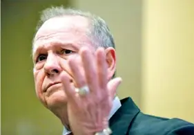  ?? THE ASSOCIATED PRESS ?? Former Alabama Chief Justice and U.S. Senate candidate Roy Moore speaks at the Vestavia Hills Public Library on Saturday near Birmingham, Ala.