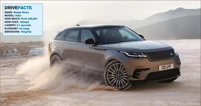  ??  ?? The Velar’s Terrain Response system helps it cope with all manner of surfaces – even on standard road tyres.