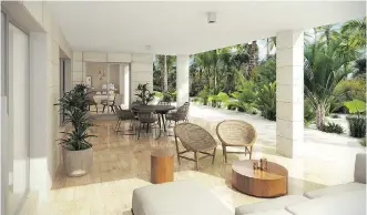  ??  ?? Each home has at least one terrace that will accommodat­e tables and chairs and lounges to enjoy views of the lagoon, beach or marina. There’s a variety of units, ranging from 1,200 square feet to 3,000 square feet.