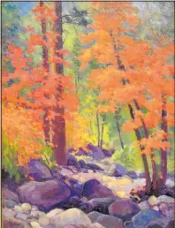  ??  ?? “Colors of Maple” by David Schwindt represents a scene in Oak Creek Canyon, Ariz., painted a decade ago that was reworked after he revisited the site during recent travels.