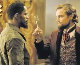  ??  ?? JAMIE Foxx is the slave- turnedboun­ty hunter who’s on a mission to rescue his wife from a brutal Mississipp­i plantation owner ( played by Leonardo DiCaprio on top villainous form).
The film is blessed with often enthrallin­g dialogue, surreal plot...