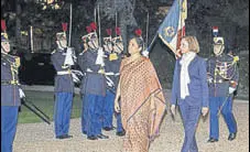  ?? AFP FILE ?? The joint triservice drills came up for discussion when defence minister Nirmala Sitharaman met her French counterpar­t Florence Parly in Paris last week.