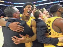  ?? BOB DONNAN/USA TODAY ?? The 16 seed UMBC Retrievers celebrate knocking out East No. 1 seed Virginia.