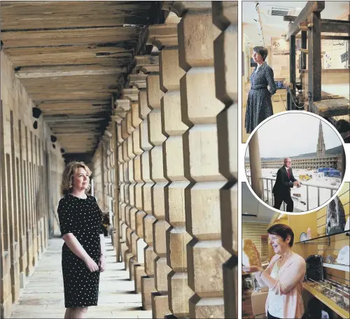  ?? PICTURES: SIMON HULME. ?? PROGRESS: Above, Nicky Chance-Thompson, chief executive of the Piece Hall Trust, is counting down to the reopening of the former cloth hall after a £19m renovation; top right and bottom right, Claire Slattery from Calderdale Council in the hall;...