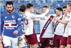  ?? GETTY ?? WINNER: Dennis Praet celebrates his goal with his Torino teammates