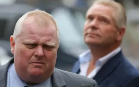  ?? STEVE RUSSELL/TORONTO STAR FILE PHOTO ?? Councillor Rob Ford, with his brother Doug, announced in April that he would have surgery to remove a cancerous tumour in his abdomen.