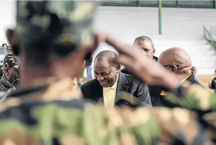  ?? / ALAISTER RUSSELL/THE SUNDAY TIMES ?? Members of Umkhonto weSizwe welcome Deputy President Cyril Ramaphosa in Colesberg during the Northern Cape ANC provincial elective conference.