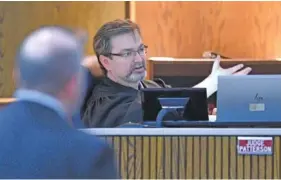  ?? STAFF PHOTO BY MATT HAMILTON ?? Judge Boyd Patterson speaks March 7 during a trial at the Courts Building in Chattanoog­a.