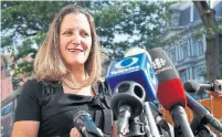  ?? JACQUELYN MARTIN THE ASSOCIATED PRESS ?? Foreign Affairs Minister Chrystia Freeland is part of the negotiatin­g team set to resume NAFTA talks on Wednesday.