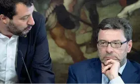  ?? (Ansa) ?? Al vertice Giancarlo Giorgetti, 53 anni, vicesegret­ario leghista, con il leader del partito Matteo Salvini, 46