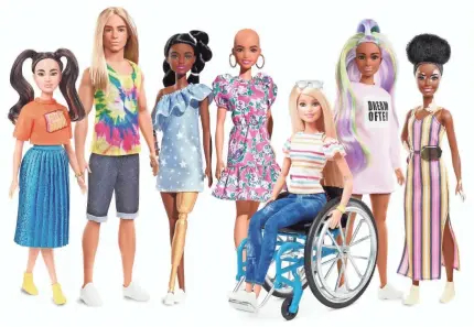  ?? MATTEL ?? The new Barbie line features dolls with prosthetic limbs and alopecia.