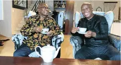  ??  ?? From left, former president Jacob Zuma first has tea with Julius Malema, meets with singer Casper Nyovest and has a private chat with police minister Bheki Cele.