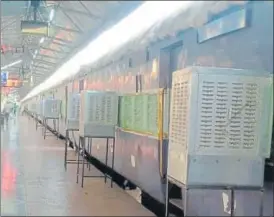  ?? HT PHOTO ?? Train coaches fitted with air coolers at Kota station for isolation of Covid patients.