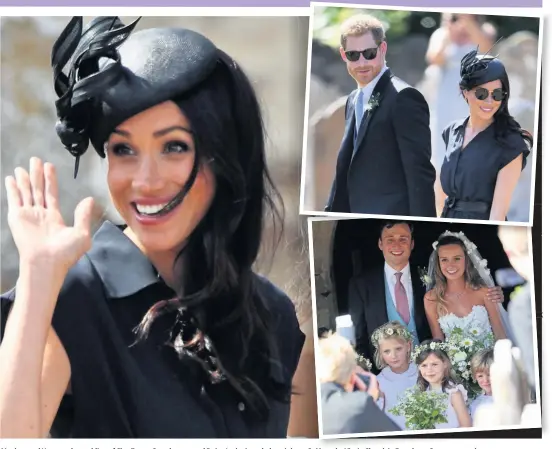  ?? YUI MOK OK ?? Meghan and Harry at the wedding of Charlie van Straubenze­e and Daisy Jenks, inset below right, at St Mary the Virgin Church in Frensham, Surrey, yesterday