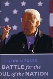  ?? ANDREW HARNIK — THE ASSOCIATED PRESS ?? Democratic presidenti­al candidate Joe Biden speaks at a rally Monday at Community College of Beaver County in Monaca, Pa.