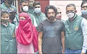  ??  ?? Gangster Kala Jatheri, with his partner, Anuradha Chaudhary, in police custody on Saturday.