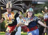  ??  ?? Aztec dancers entertain Saturday, Oct. 13 at Portervill­e Art Associatio­n’s ‘A Night To Remember’ fundraiser event at Nuckols Ranch.