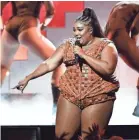  ?? GARETH CATTERMOLE/GETTY IMAGES ?? Lizzo performs during The BRIT Awards at The O2 Arena on Feb. 18 in London.