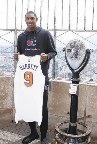  ??  ?? Top pick RJ Barrett gets to don his Knick jersey for first game action today.