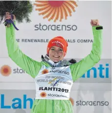  ?? FOTO: AFP ?? Carina Vogt hat Gold in Lahti geholt und damit ihren Titel von 2015 verteidigt.